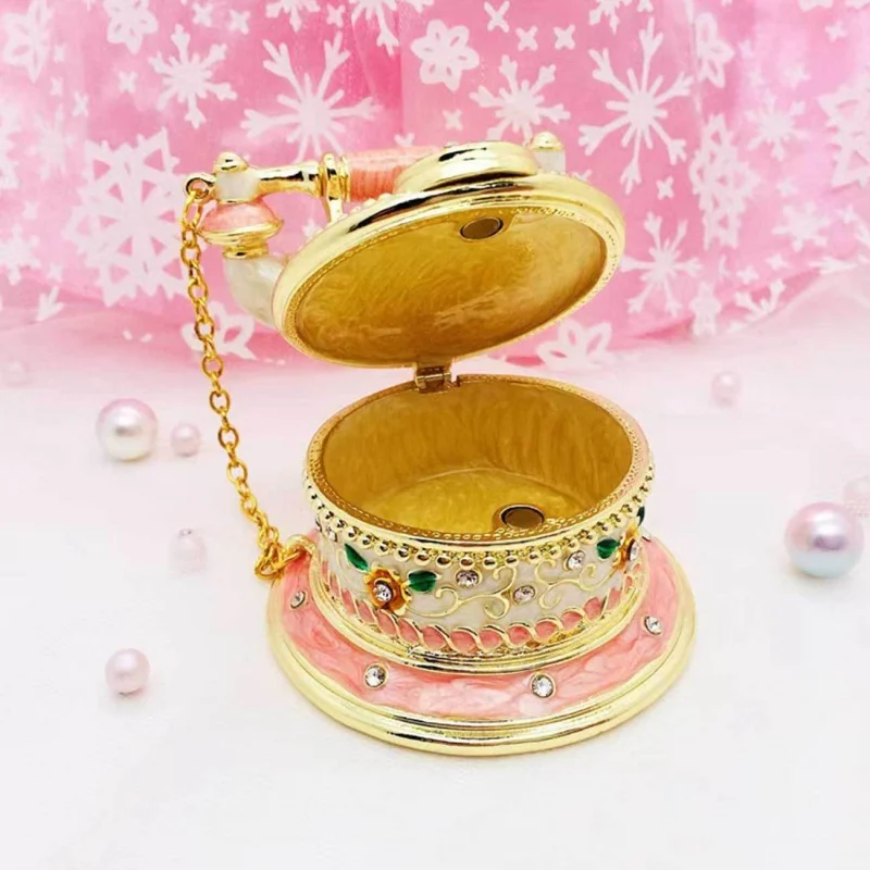 Neue Halsketten-, Armband- und Ring-Aufbewahrungsbox, handbemalte, emaillierte, dekorative Telefon-Schmuckschatulle mit Scharnier, Geschenke – Detail 4