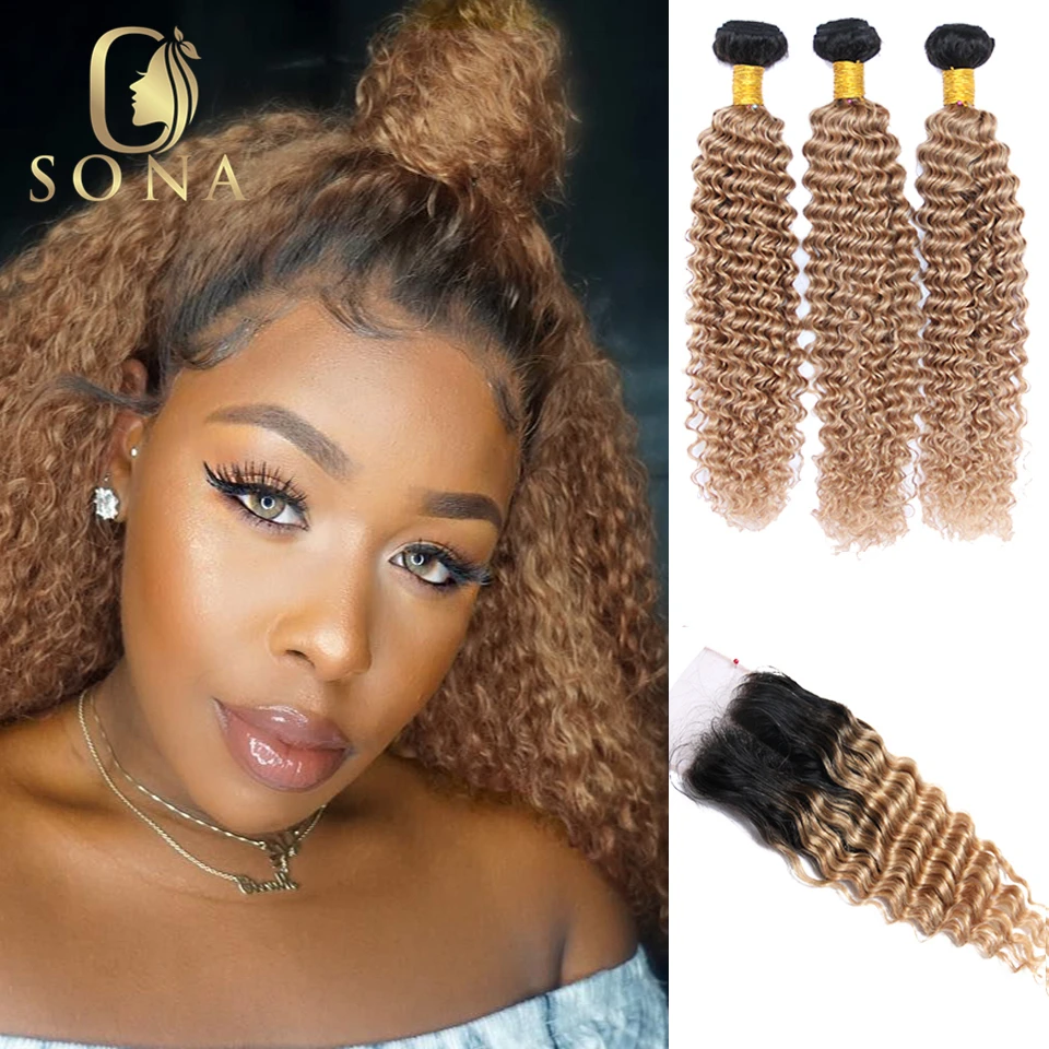 

Цветные медовые блондинки Ombre 1B/27 Пучки человеческих волос с глубокими волнами 4x4 с глубокими вьющимися пучками 13x4 1/3/4 шт. Цветные с фронтальной частью ﻿