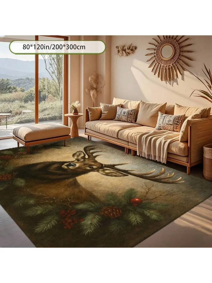 

Vintage Elk Animal Print Area Rug For Living Room, Soft Comfortable Carpet, Machine Washable