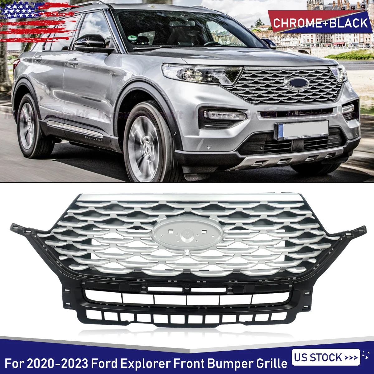 

1Pcs Front Bumper Upper Grille Grill Fit For 2020 2021 2022 2023 Ford Explorer