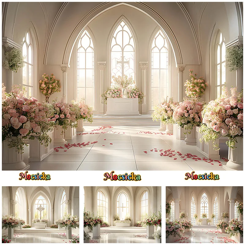 Mocsicka Photography Background Wedding Party Church Flower Cross Decor Backdrop Wedding Portrait Photo Banner Studio Props