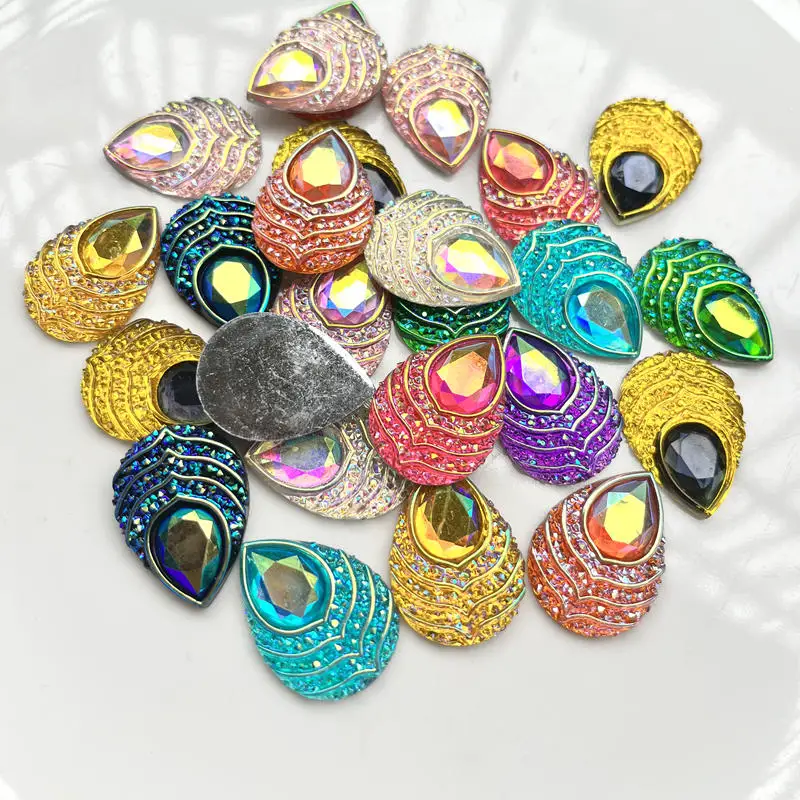 Mixed 4 X 8mm/13 X 18mm/10 X 20mm/18 X 25mm/16 X 27mm water drop shaped peacock eye Rhinestone sewing scrapbook resin process