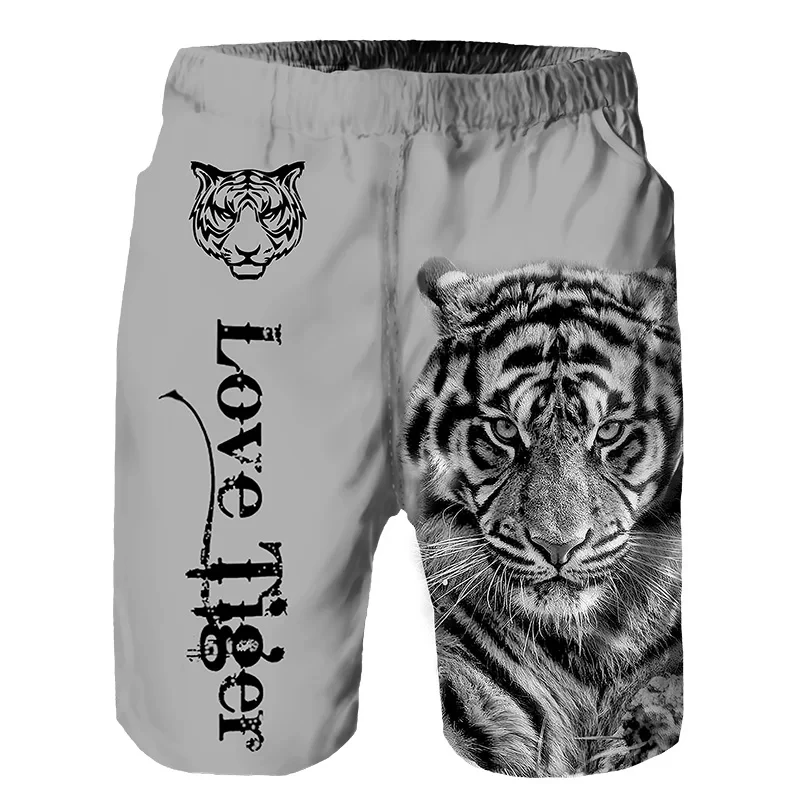 Men Beach Shorts Casual Cool Animal 3d Print Tiger Short Pants 2024 Summer New Running Trunks Breathable Men Pockets Swimwear