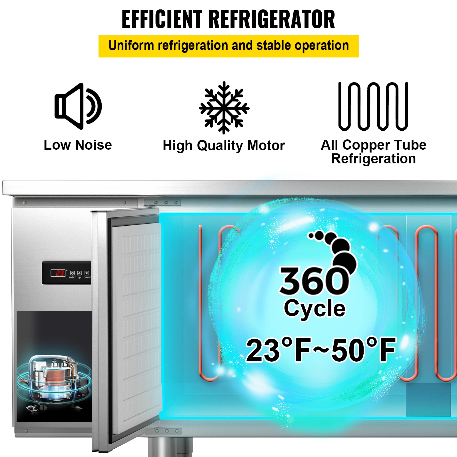 Коммерческий холодильник VEVOR из нержавеющей стали, морозильная камера с двойной температурой из нержавеющей стали для дома и ресторана