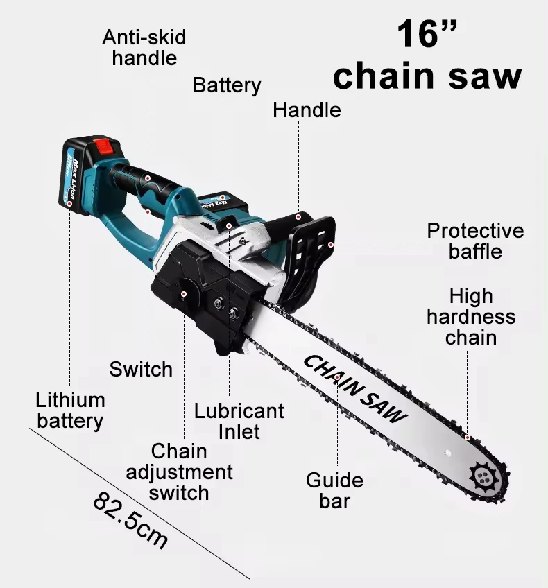 16 inch handheld brushless cordless chainsaw 21V rechargeable lithium battery powered handheld chainsaw