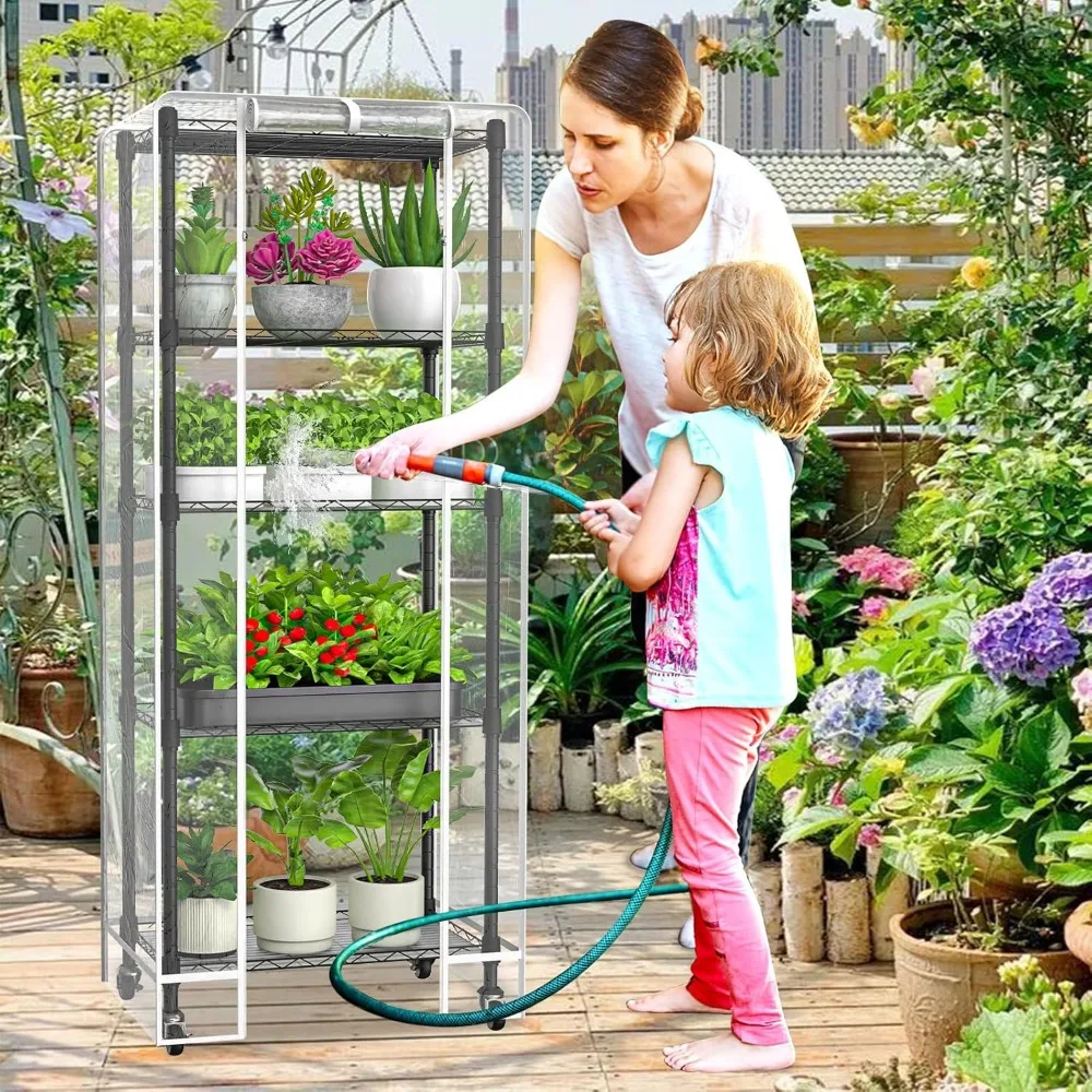 Mini Five Story Greenhouse, Outdoor Portable Greenhouse with Transparent PVC Cover and Metal Frame, 23.2X13.4X61.4, Indoor