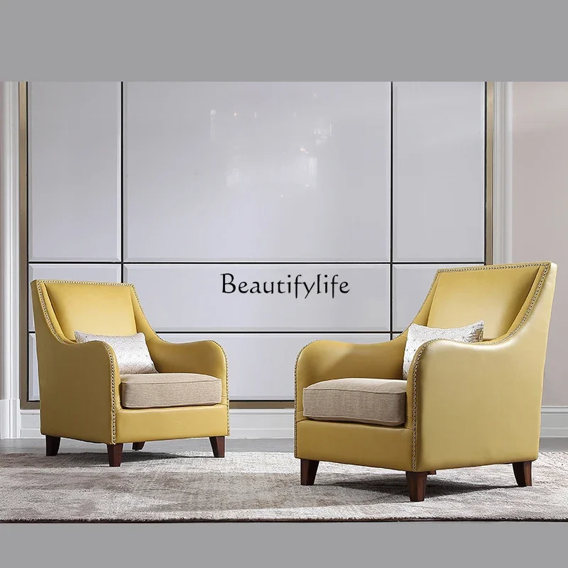 

2 yj15 American single sofa leather back chair living room small apartment leisure tiger chair