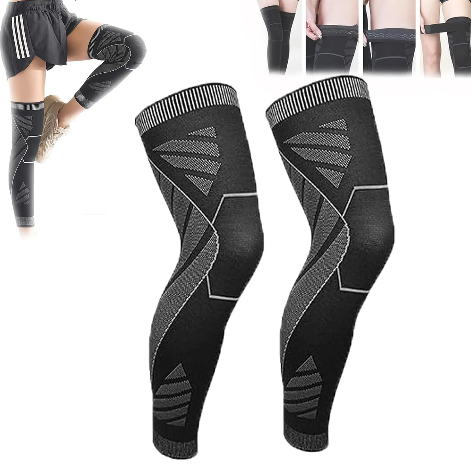 Full Leg Compression Sleeves: High-Grade Elastic Fabric for Maximum Support During Squats and Lifts - Durable Knee and Leg