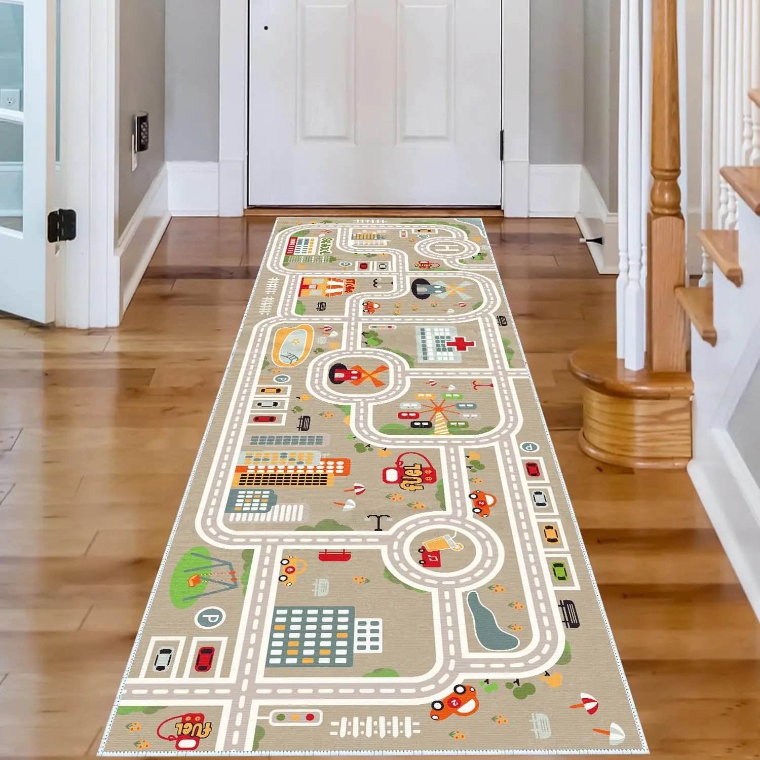 VIKAMA Cartoon Hallway Runner Rug Boys Children 's Bedroom Play Strip Carpet Home Decoration Anti-Slip Living Room Balcony Mat
