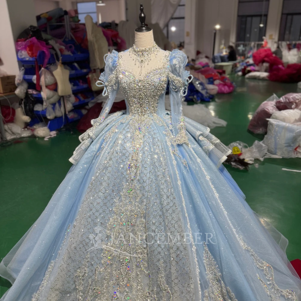 Customized Gorgeous Crystal Wedding Dresses Glitter Rhinestones Wedding Dresses Long Sleeves Bridal Gown Dresses свадебн