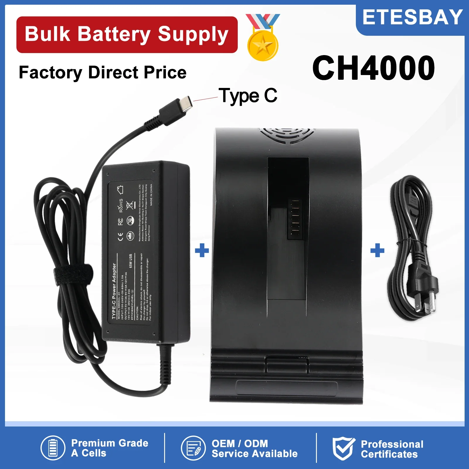 ETESBAY CH4000  Smart Battery Charger For Hamilton C2 C3 For Inspired Energy Battery NL2024HD RH2024 ND2054 RRC2024 NI2020 NI202