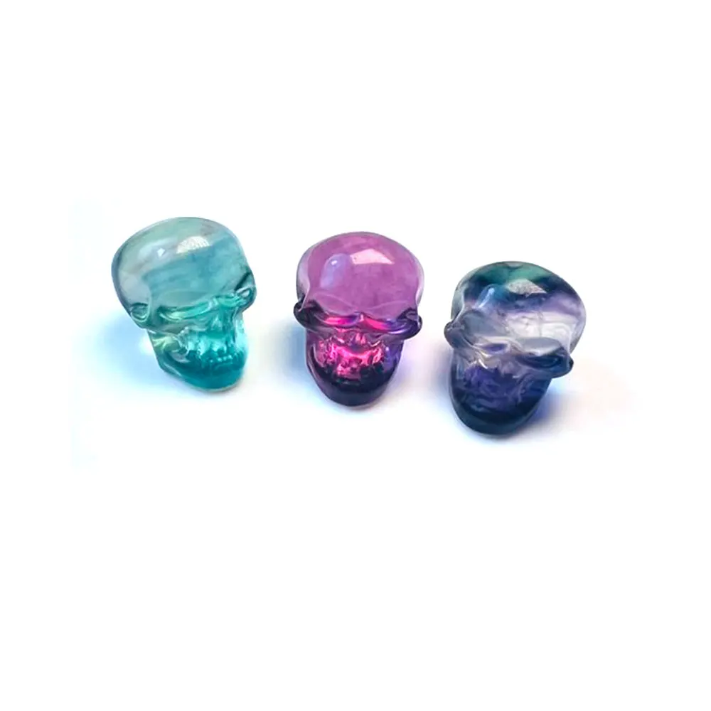 1 قطعة التماثيل فلوريت الطبيعية بلورات الجمجمة نحت كريستال حجر قوس قزح فلوريت المنحوتات الصغيرة شفاء هالوين الديكور #5