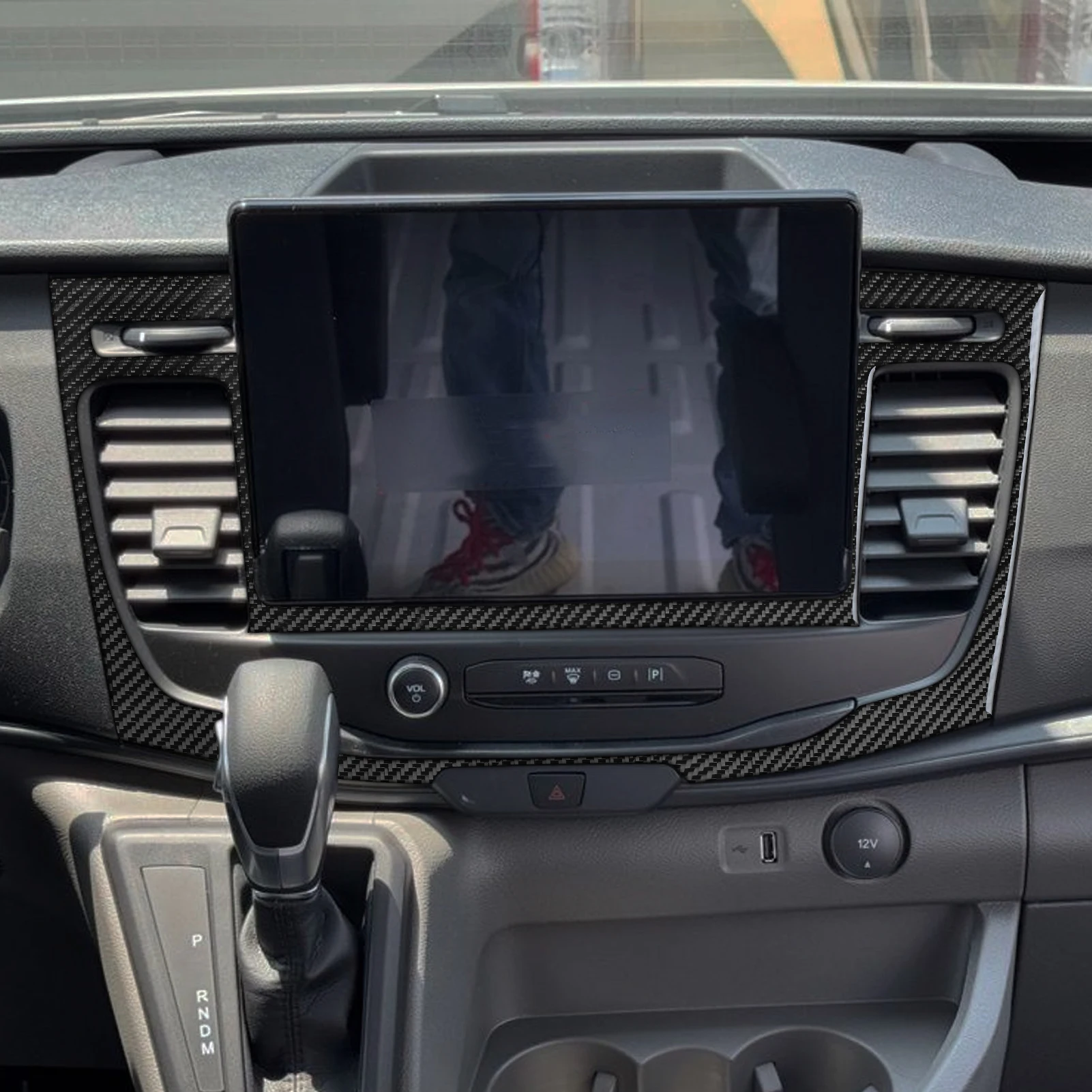 For Ford Transit 350 2024-2025 Real Carbon Fiber Stickers Center Navigation Control Display Panel Car Accessories decorative