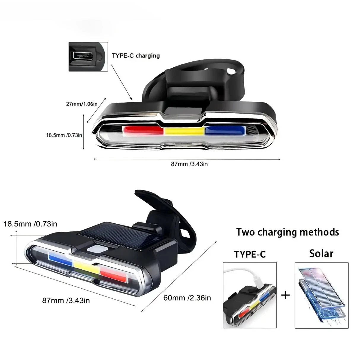 دراجة حمراء تحذير الضوء الخلفي قابلة للشحن LED الدراجة الجبلية الضوء الخلفي متعدد الإضاءة التروس ملحقات المصابيح لسلامة ركوب الخيل #5