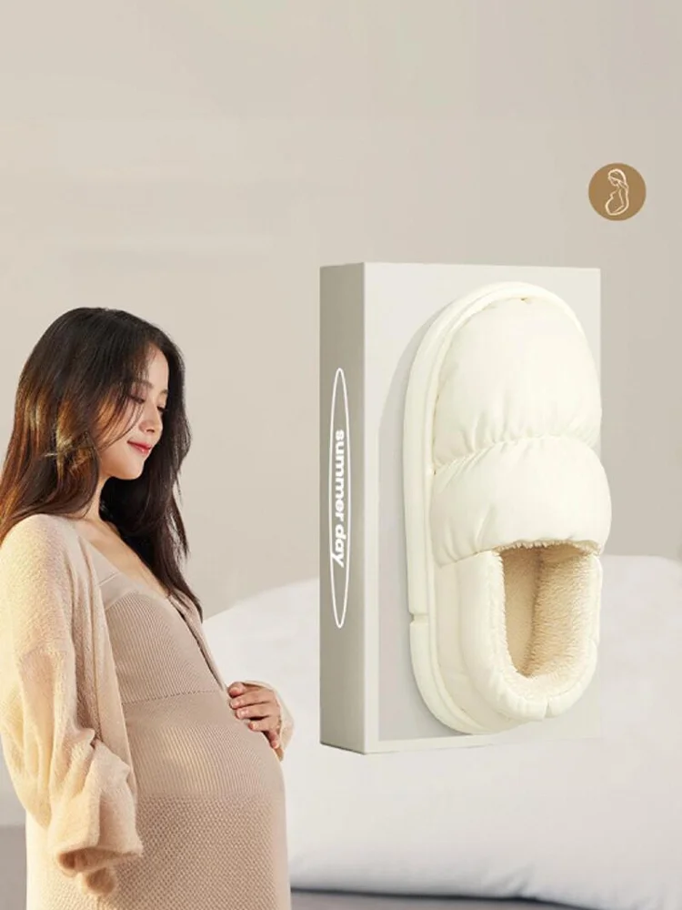 

2025 New Women's Postpartum Maternity Slippers - Plush Packed-Heel, Waterproof, Anti-Slip Soft-Soled Indoor Shoes