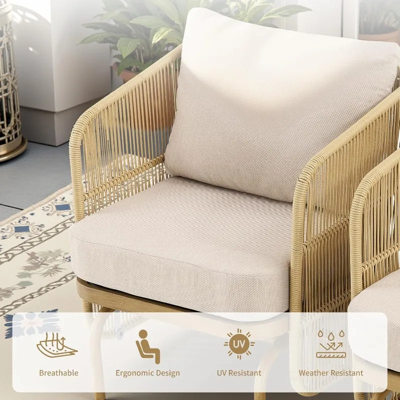 home.Patio Furniture Set-6 Pieces All-Weather Wicker Outdoor Furniture with Coffee Table and Rocking Wicker Chairs, Patio Conver