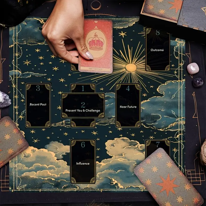 VIKAMA Black Gold Cloud Sea Eight Palace Tarot Cloth, Ceremony Altar Mat for Card Divination