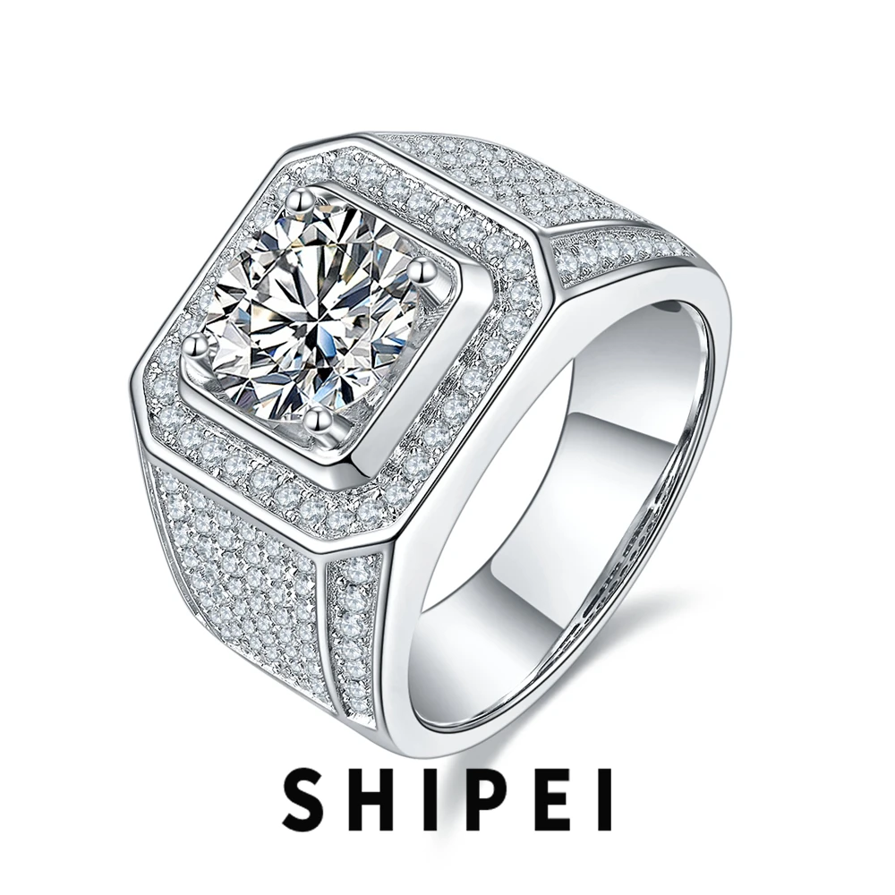 

SHIPEI 1-3CT D Moissanite Diamond Gemstone Luxury Men's Rings Fine Jewelry Engagement 100% 925 Sterling Silver Anniversary Gift