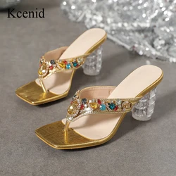 Kcenid 2024 Sexy canotta abito da sposa scarpe da festa donna trasparente tacchi trasparenti estate infradito muli moda donna pantofole