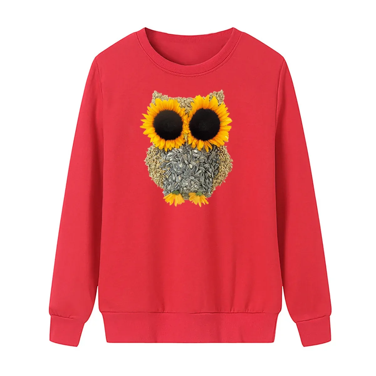 

Owl Sunflower Print Long Sleeve Hoodless Crewneck Hoodie Sweatshirt Clothes Aesthetic Streetwear Women Sweatshirts