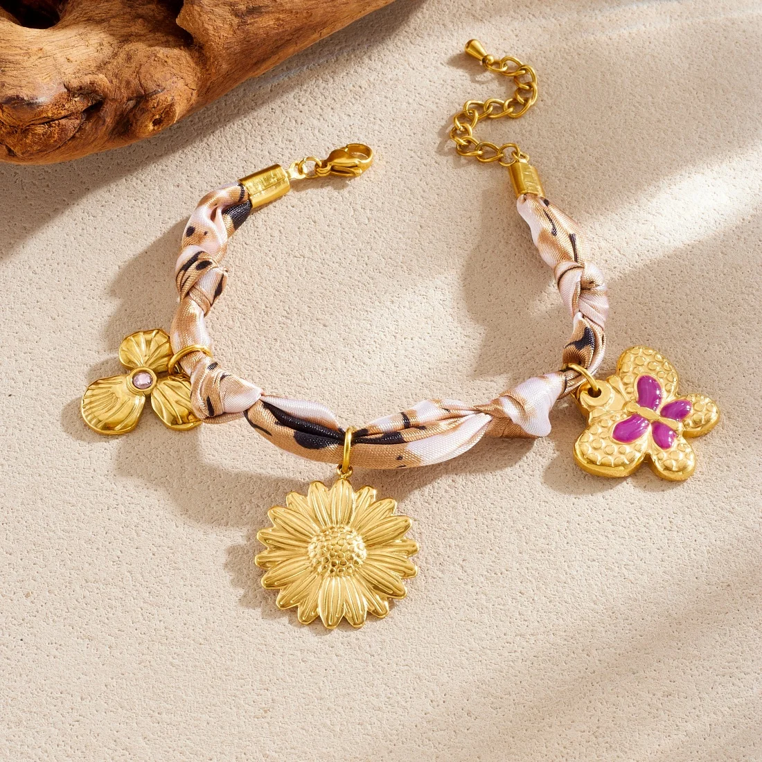 DIEYURO 316L الفولاذ المقاوم للصدأ عباد الشمس فراشة البني البيضاوي كريستال قلادة سوار سيدة الشمبانيا الشريط مجموعة مجوهرات فاخرة