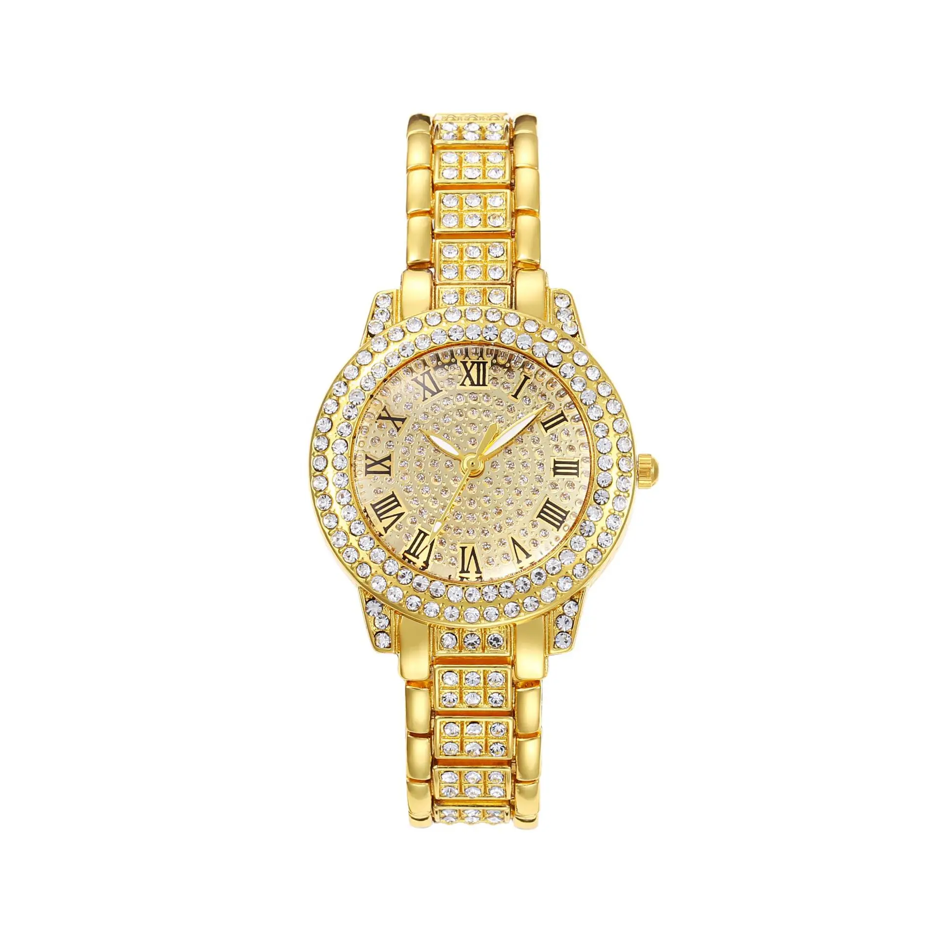 1pc-レディース腕時計ファッションクォーツ腕時計女性用ローマンダイヤル眩しいダイヤモンド防水発光高級新品