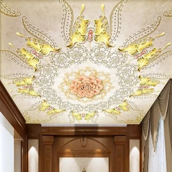 Home Interior Ceiling 3D Wallpaper European Style Flower Abstract Geometric Wall Photo Mural Living Room Bedroom Art Decoration