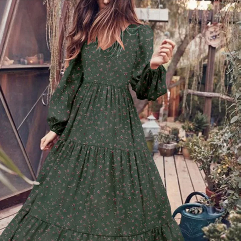 

2024 Boho Fashion New Print Long Dresses Summer Sexy Slash Neck Flare Sleeve Elastic Waist Sundress Women Beach Dress Vestidos