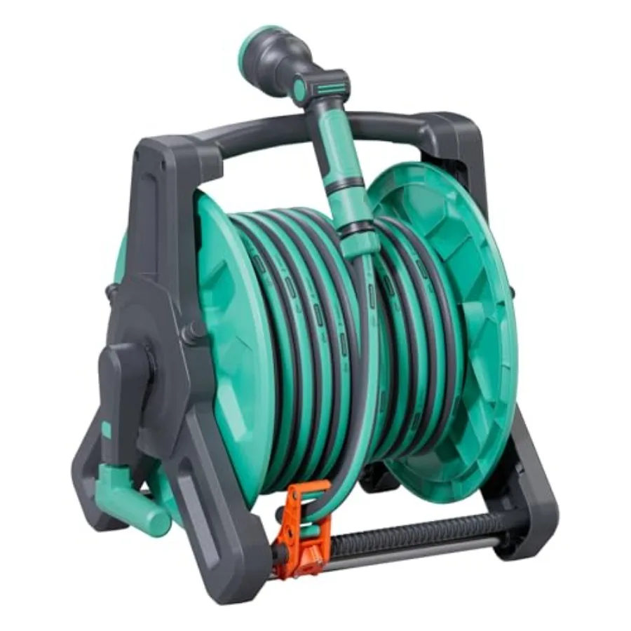 

Настенная и напольная катушка для садового шланга с прочным шлангом 1 2 x 100 футов для наружного использования. Особенности 10 регулируемых моделей распыления Noz.