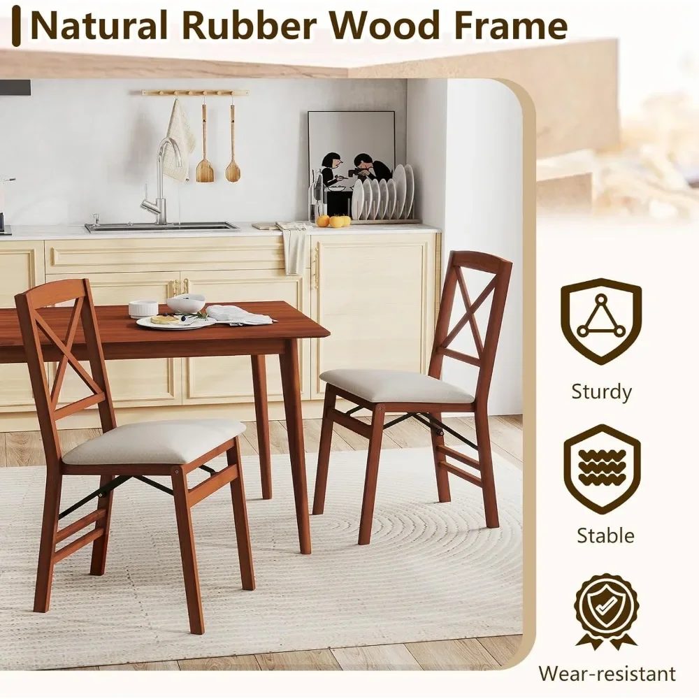 مجموعة من 4 كراسي لتناول الطعام قابلة للطي مع مقاعد مبطنة وظهر مرتفع، وكراسي مطبخ خشبية لتناول الطعام المريح #6