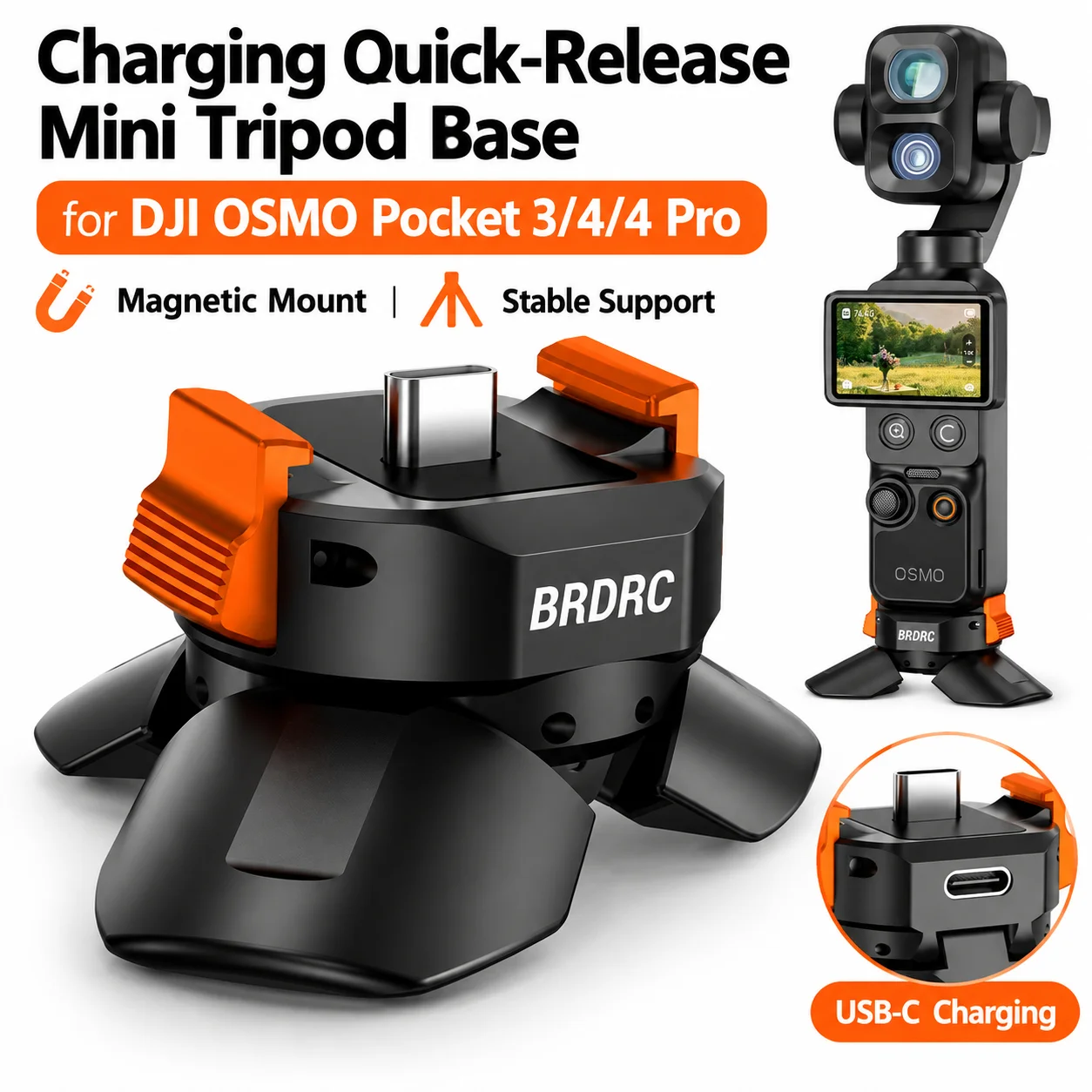 Charging Base Mini Tripod for DJI Osmo Pocket 3 4 4P Quick Release Type-C Fast Charging Magnetic Stand Aluminum Vlog Accessories