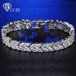 LXOEN Luxury Cubic Zircon Bracelet with Leaf Shape CZ Vintage Bride Wedding Bracelets Bangle for Women Jewelry