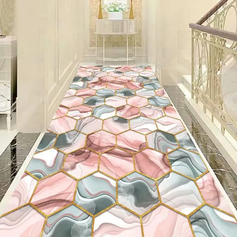 Geometric Marble Printing Corridor Rug Hallway Carpet Living Room Area Rug Mat For Bedroom Kitchen Rug Balcony Entrance Doormat