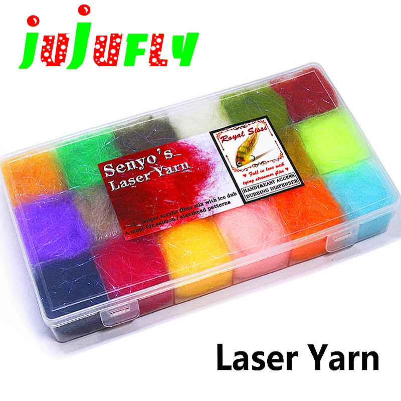 jujufly senyo's dubbing laser yarn 18colors box for veiled-wool style salmon&steelhead flies fresh&saltwater fly tying materials