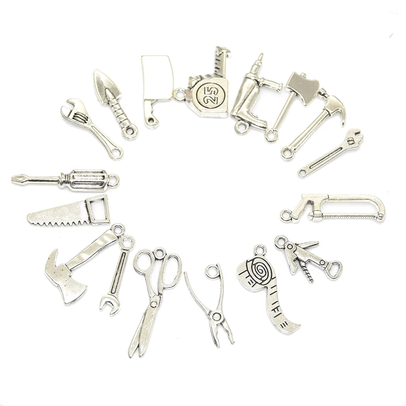 Wholesale 17pcs Mixed Tibetan Silver Color Home Tools Charms Alloy Metal Pendants For DIY Necklace Bracelet Jewelry Making Craft