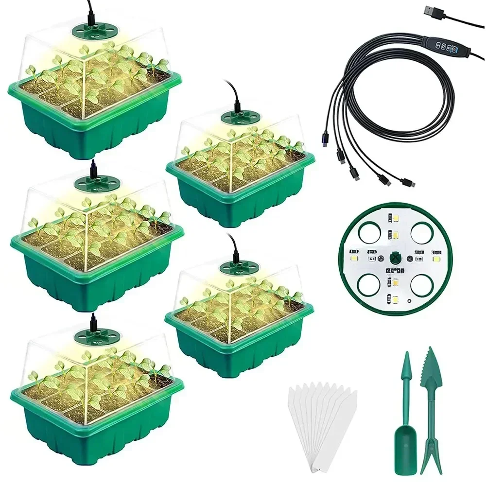 Kindergarten Töpfe mit wachsen Licht tragbare Pflanzens amen Starter Tabletts Gewächs häuser Gärten Balkone Anbau geräte mit 12-Loch-Kit