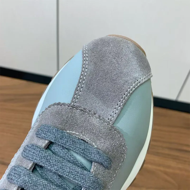 New Sneakers For Women Round Toe Lace Up Outdoors Shoes Woman String Bead Suede Leather Patchwork Flat Women's Sports Shoes