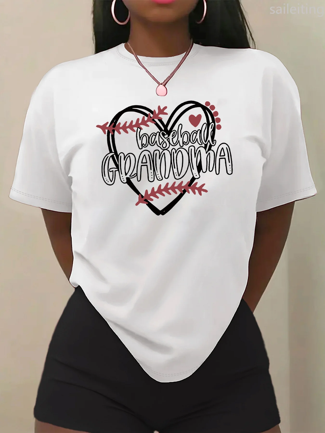 

Женская футболка Best Grandma Ever Baseball Stitch с рисунком сердца, эластичный топ с круглым вырезом, повседневный топ с рукавами, весна-лето, повседневная одежда