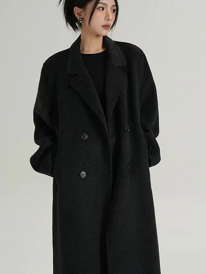 

Double-Sided Camere Bla Woolen Coat Women's Lazy Sle Winter New Arrival Premium Feel eepskin Jaet Korean Version