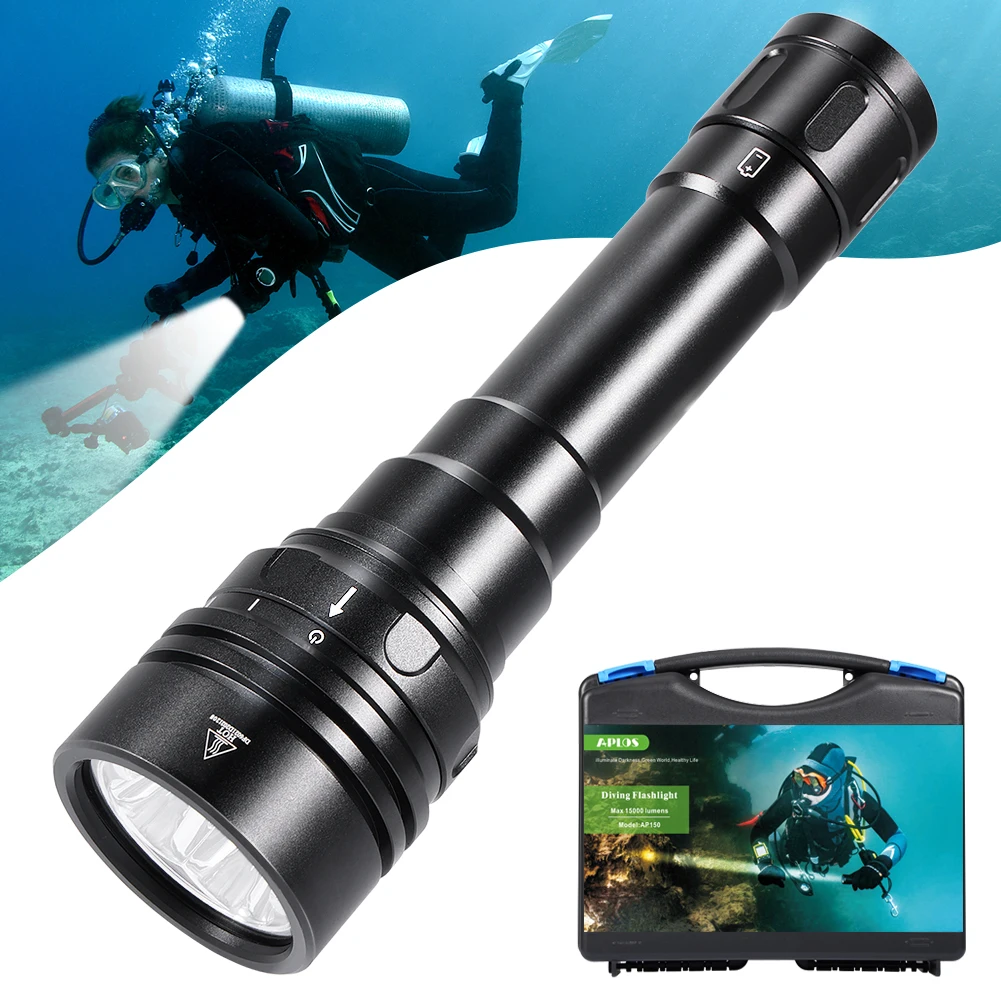 2022 Latest 15000 LM Super Bright  XHP50.2 IP68 150m Underwater Waterproof Rechargeable Scuba Diving Flashlight Torch Light