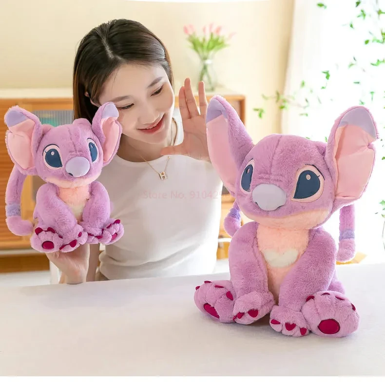 30/60cm Disney Cartoon Kawaii Lilo Stitch Pink Angel Stuffed Plush Toy Cartoon Doll Sleeping Pillow Gift For Children Friends