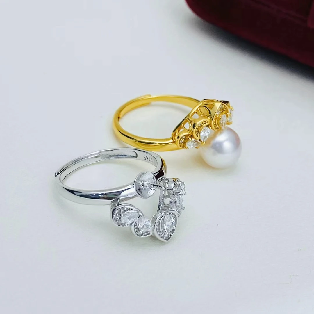 925 Sterling Silver Adjustable Ring Mount Settings Findings Mountings Accessory Parts Fittings for 8-9mm Pearls 5pcs/lot