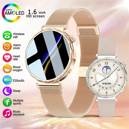 Reloj inteligente a la moda para mujer, pantalla AMOLED HD, monitoreo de salud, GPS, seguimiento deportivo, llamada Bluetooth, reloj inteligente Android IOS