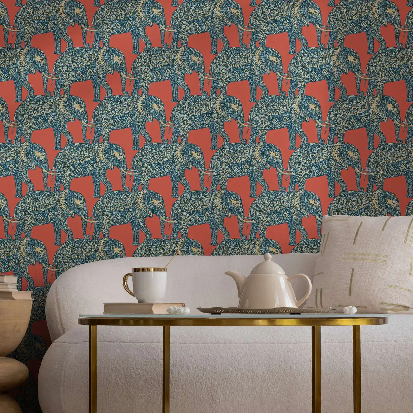 Animal Wallpaper Peel and Stick, Bedroom Sticker Wallpaper For Room Decorations,Tradition Non-woven ,Elephant Pattern,50cm*300cm