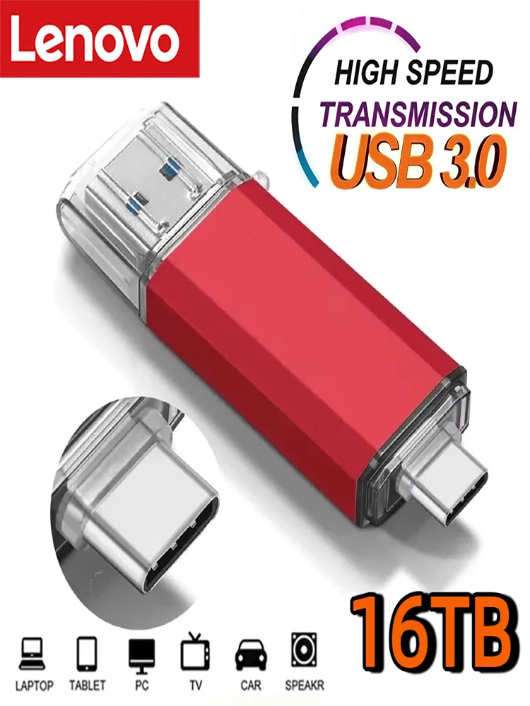 Lenovo 16 TB 2-in-1 OTG USB-Stick 3.0 Typ C 8 TB 2 TB USB-Laufwerk für iPhone, Samsung, Huawei, Xiaomi, Android-Laptops, Speicherstick