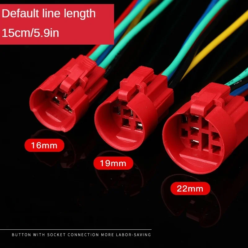 16/19/22mm Latching Push Button Switch 12/24/220V On Off BLack with LED  for with Wire Socket Plug Self-Locking/Self-reset power