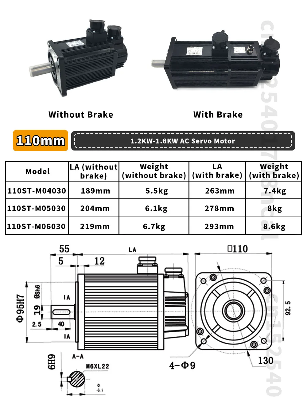 1.2-3.8KW AC 220V/380V Servo Motor Drive Kit 110ST-M04030/110ST-M05030/110ST-M06030/130ST-M07725/130ST-M15015  4-15Nm 3000rpm