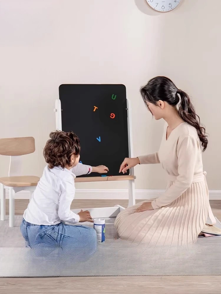 Solid wood children's drawing board, double-sided magnetic black and white board, sketch board for home use