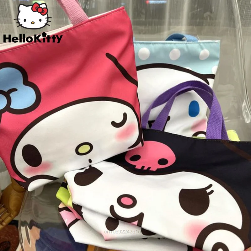 Sanrio-Bolso de lona informal para mujer, bolsa de almacenamiento de dibujos animados de Hello Kitty, bolso pequeño japonés Kawaii Y2k