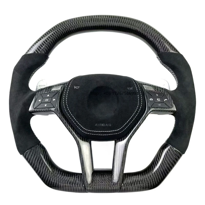 

LED Smart Carbon Fiber Steering Wheel for VW C CLASS W204 C63 W212 W218 W207 W172 SLK Luxury Sports Style Red Stitch Car